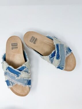 Dirty Laundry Plays Frayed Denim Platform Sandals Light Dark Blue 8 38.5 boho 90